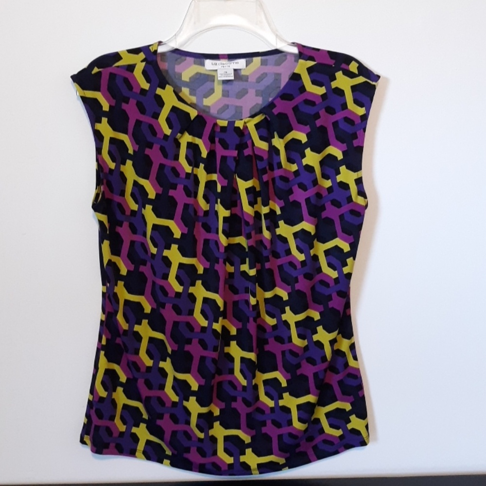 Liz Claiborne Petite Colorful Print Top, size PM